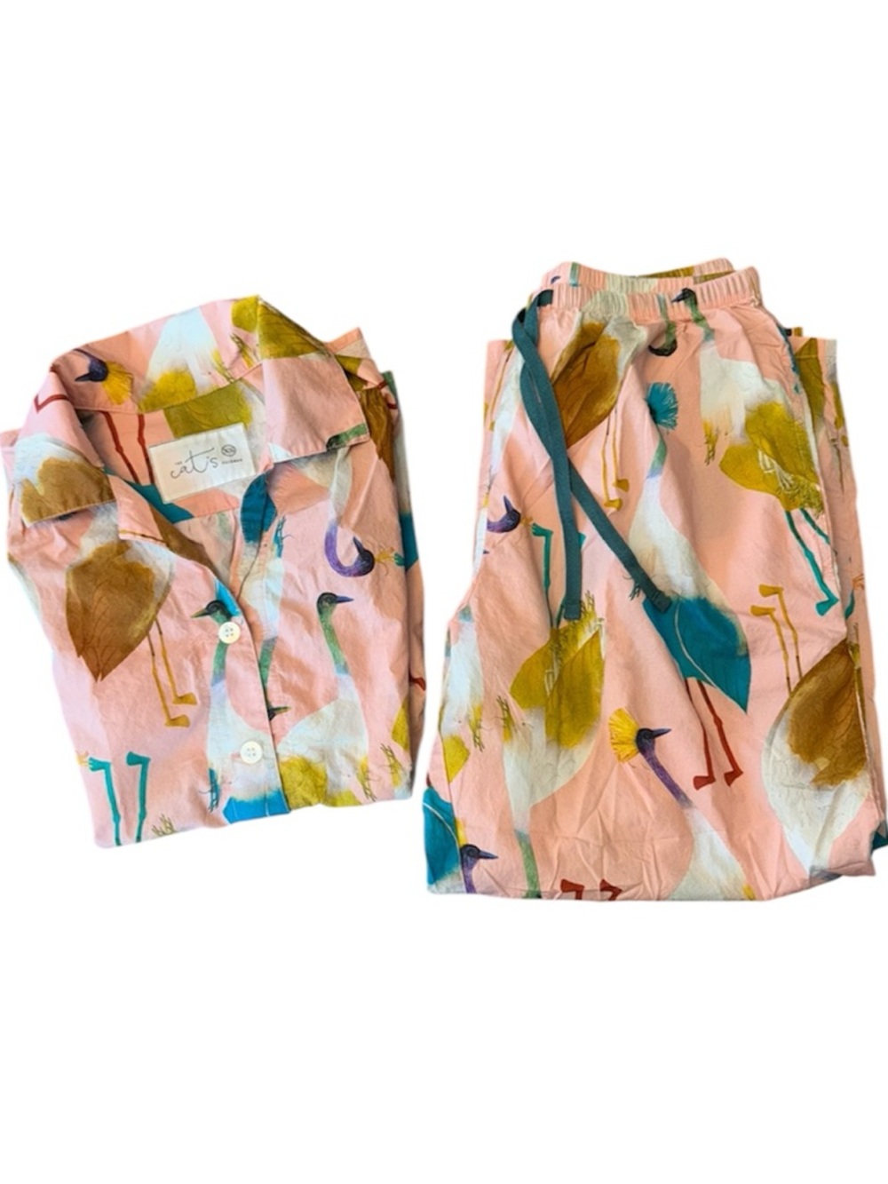 Cotton Flamingo Print Pajama Set - Pink